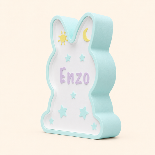 Lámpara infantil Conejo azul, vista de perfil