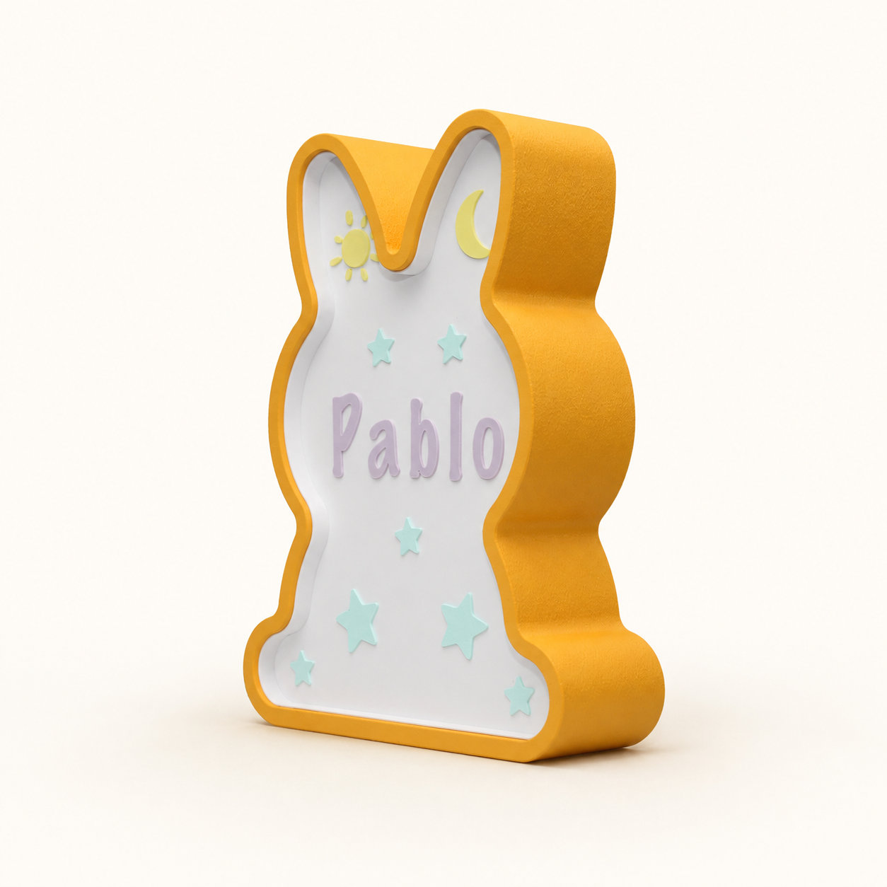 Candeeiro infantil Coelho laranja, vista de perfil