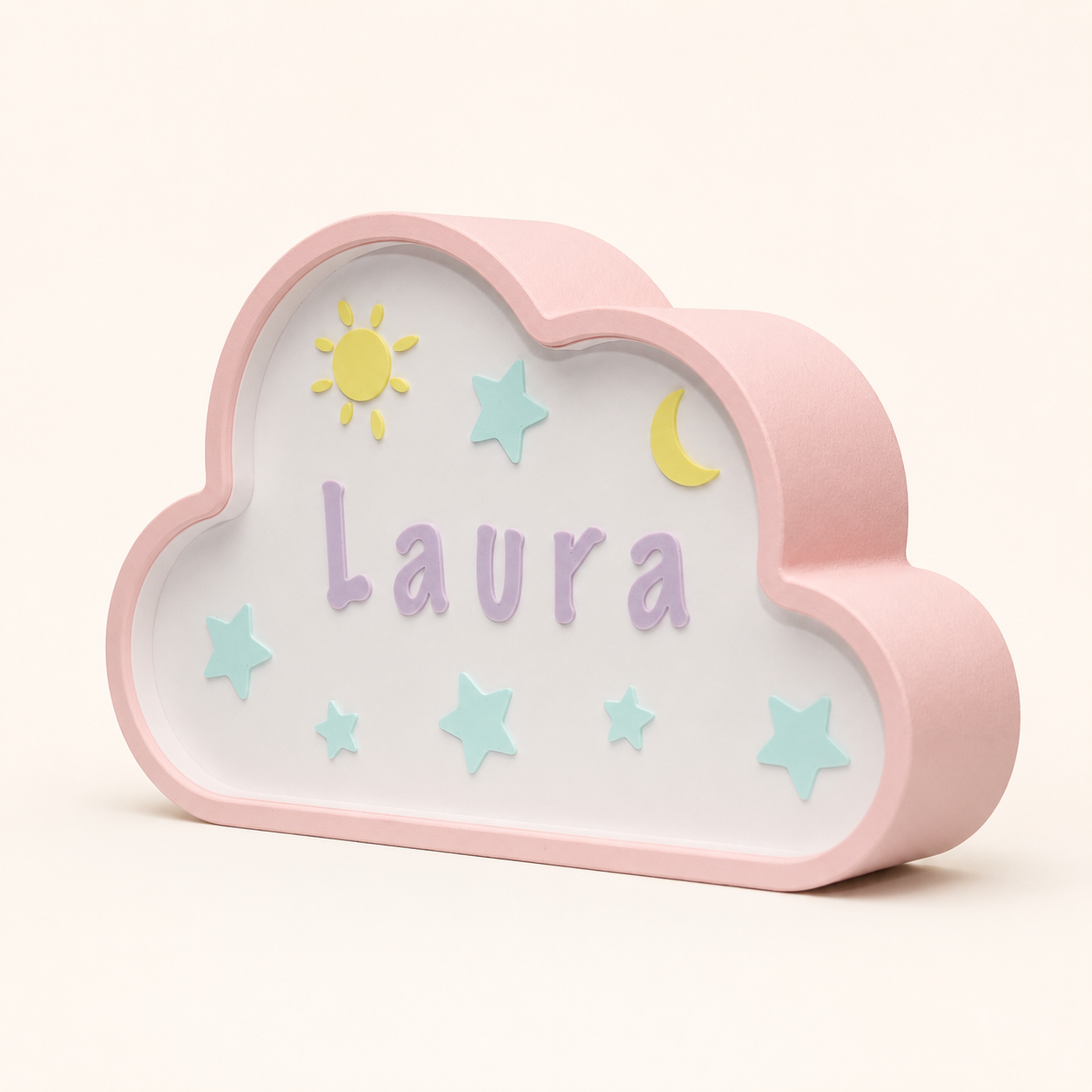 Lampada per bambini Nuvola rosa cotone, vista di profilo