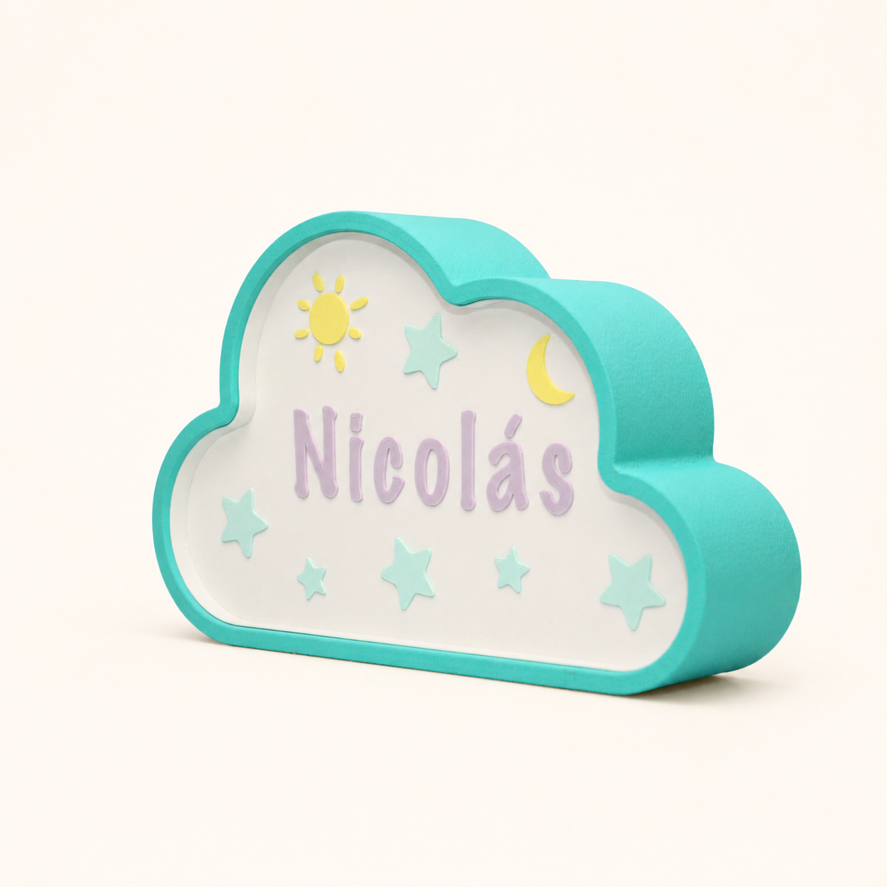 Lampada per bambini Nuvola turchese, vista di profilo